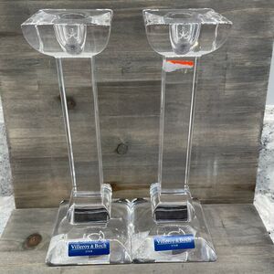 Villeroy & Boch Siena 24% Lead Crystal Candlesticks - Pair Square Pillar Austria